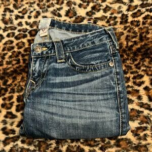 True Religion Billy Blue Factory Distressed Ripped Jeans Festival Rodeo Western